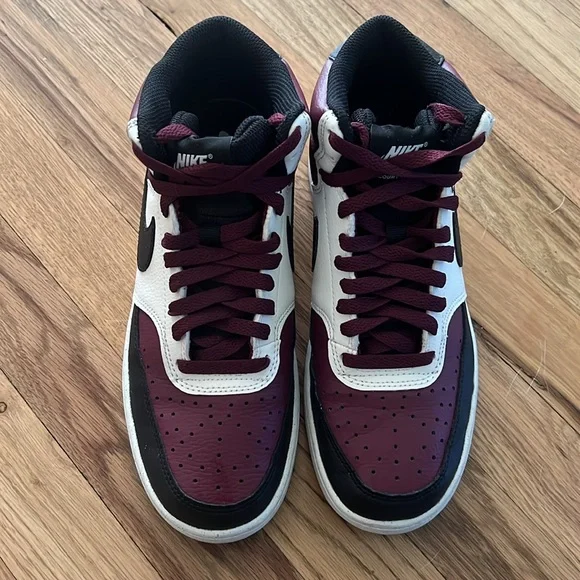 Nike Court Vision Mid NN Mens Maroon White Black Sneakers Mens Sz